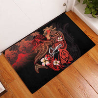 Guam Tribal Chamorro Rubber Doormat Polynesian Shark with Plumeria and Sea Vibe - Polynesian Pride