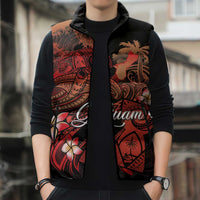 Guam Tribal Chamorro Sleeveless Puffer Jacket Polynesian Shark with Plumeria and Sea Vibe - Polynesian Pride