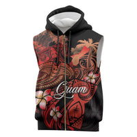 Guam Tribal Chamorro Sleeveless Zip Hoodie Polynesian Shark with Plumeria and Sea Vibe - Polynesian Pride