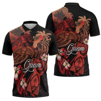 Guam Tribal Chamorro Zipper Polo Shirt Polynesian Shark with Plumeria and Sea Vibe LT03 - Polynesian Pride