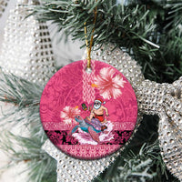 Hawaii Mele Kalikimaka Ceramic Ornament Funny Santa with Tribal Tattoos Kakau Pink Color - Polynesian Pride
