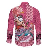 Hawaii Mele Kalikimaka Family Matching Long Sleeve Bodycon Dress and Hawaiian Shirt Funny Santa with Tribal Tattoos Kakau Pink Color LT03 - Polynesian Pride