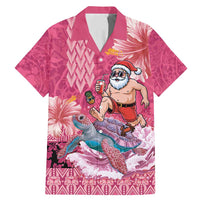 Hawaii Mele Kalikimaka Family Matching Mermaid Dress and Hawaiian Shirt Funny Santa with Tribal Tattoos Kakau Pink Color LT03 Dad's Shirt - Short Sleeve Pink - Polynesian Pride