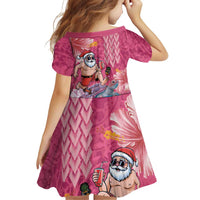 Hawaii Mele Kalikimaka Family Matching Short Sleeve Bodycon Dress and Hawaiian Shirt Funny Santa with Tribal Tattoos Kakau Pink Color LT03 - Polynesian Pride