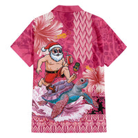 Hawaii Mele Kalikimaka Family Matching Short Sleeve Bodycon Dress and Hawaiian Shirt Funny Santa with Tribal Tattoos Kakau Pink Color LT03 - Polynesian Pride