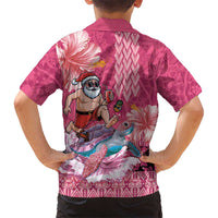Hawaii Mele Kalikimaka Family Matching Summer Maxi Dress and Hawaiian Shirt Funny Santa with Tribal Tattoos Kakau Pink Color LT03 - Polynesian Pride