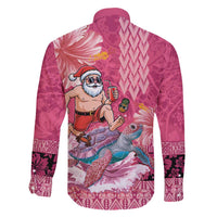 Hawaii Mele Kalikimaka Family Matching Summer Maxi Dress and Hawaiian Shirt Funny Santa with Tribal Tattoos Kakau Pink Color - Polynesian Pride