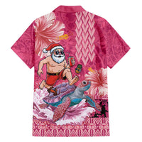 Hawaii Mele Kalikimaka Family Matching Tank Maxi Dress and Hawaiian Shirt Funny Santa with Tribal Tattoos Kakau Pink Color LT03 - Polynesian Pride