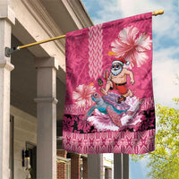Hawaii Mele Kalikimaka Garden Flag Funny Santa with Tribal Tattoos Kakau Pink Color - Polynesian Pride
