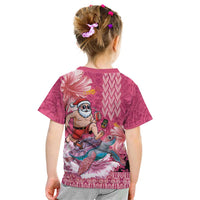 Hawaii Mele Kalikimaka Kid T Shirt Funny Santa with Tribal Tattoos Kakau Pink Color - Polynesian Pride