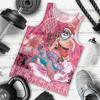 Hawaii Mele Kalikimaka Men Tank Top Funny Santa with Tribal Tattoos Kakau Pink Color - Polynesian Pride