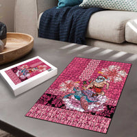 Hawaii Mele Kalikimaka Puzzle Funny Santa with Tribal Tattoos Kakau Pink Color - Polynesian Pride