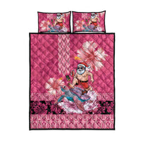 Hawaii Mele Kalikimaka Quilt Bed Set Funny Santa with Tribal Tattoos Kakau Pink Color - Polynesian Pride