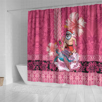 Hawaii Mele Kalikimaka Shower Curtain Funny Santa with Tribal Tattoos Kakau Pink Color - Polynesian Pride