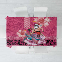 Hawaii Mele Kalikimaka Tablecloth Funny Santa with Tribal Tattoos Kakau Pink Color - Polynesian Pride