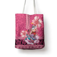Hawaii Mele Kalikimaka Tote Bag Funny Santa with Tribal Tattoos Kakau Pink Color - Polynesian Pride