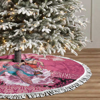 Hawaii Mele Kalikimaka Tree Skirt Funny Santa with Tribal Tattoos Kakau Pink Color - Polynesian Pride