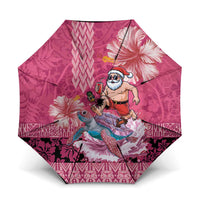 Hawaii Mele Kalikimaka Umbrella Funny Santa with Tribal Tattoos Kakau Pink Color - Polynesian Pride