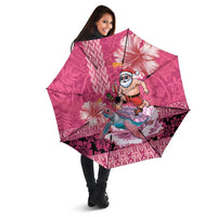 Hawaii Mele Kalikimaka Umbrella Funny Santa with Tribal Tattoos Kakau Pink Color - Polynesian Pride