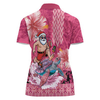 Hawaii Mele Kalikimaka Women Polo Shirt Funny Santa with Tribal Tattoos Kakau Pink Color - Polynesian Pride