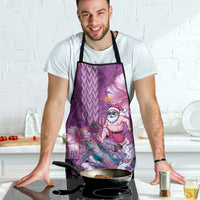 Hawaii Mele Kalikimaka Apron Funny Santa with Tribal Tattoos Kakau Purple Color - Polynesian Pride