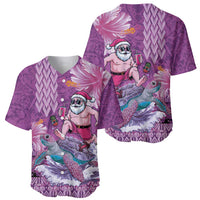 Hawaii Mele Kalikimaka Baseball Jersey Funny Santa with Tribal Tattoos Kakau Purple Color - Polynesian Pride