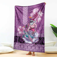 Hawaii Mele Kalikimaka Blanket Funny Santa with Tribal Tattoos Kakau Purple Color - Polynesian Pride