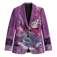 Hawaii Mele Kalikimaka Blazer Funny Santa with Tribal Tattoos Kakau Purple Color - Polynesian Pride