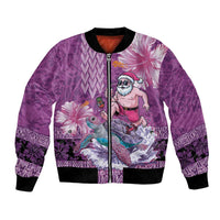 Hawaii Mele Kalikimaka Bomber Jacket Funny Santa with Tribal Tattoos Kakau Purple Color - Polynesian Pride