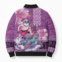 Hawaii Mele Kalikimaka Bomber Puffer Jacket Funny Santa with Tribal Tattoos Kakau Purple Color - Polynesian Pride
