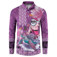 Hawaii Mele Kalikimaka Button Sweatshirt Funny Santa with Tribal Tattoos Kakau Purple Color - Polynesian Pride