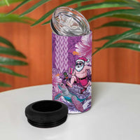 Hawaii Mele Kalikimaka 4 in 1 Can Cooler Tumbler Funny Santa with Tribal Tattoos Kakau Purple Color - Polynesian Pride