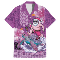 Hawaii Mele Kalikimaka Family Matching Long Sleeve Bodycon Dress and Hawaiian Shirt Funny Santa with Tribal Tattoos Kakau Purple Color LT03 Dad's Shirt - Short Sleeve Purple - Polynesian Pride