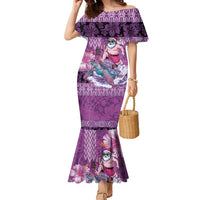 Hawaii Mele Kalikimaka Family Matching Mermaid Dress and Hawaiian Shirt Funny Santa with Tribal Tattoos Kakau Purple Color - Polynesian Pride