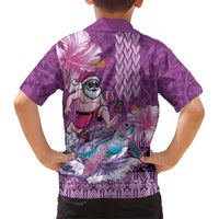 Hawaii Mele Kalikimaka Family Matching Off Shoulder Maxi Dress and Hawaiian Shirt Funny Santa with Tribal Tattoos Kakau Purple Color LT03 - Polynesian Pride