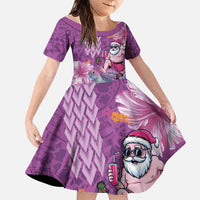 Hawaii Mele Kalikimaka Family Matching Off Shoulder Maxi Dress and Hawaiian Shirt Funny Santa with Tribal Tattoos Kakau Purple Color LT03 Daughter's Dress Purple - Polynesian Pride