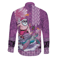 Hawaii Mele Kalikimaka Family Matching Off Shoulder Maxi Dress and Hawaiian Shirt Funny Santa with Tribal Tattoos Kakau Purple Color LT03 - Polynesian Pride