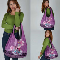 Hawaii Mele Kalikimaka Grocery Bag Funny Santa with Tribal Tattoos Kakau Purple Color - Polynesian Pride