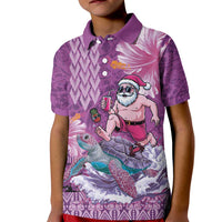 Hawaii Mele Kalikimaka Kid Polo Shirt Funny Santa with Tribal Tattoos Kakau Purple Color - Polynesian Pride