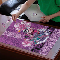 Hawaii Mele Kalikimaka Puzzle Funny Santa with Tribal Tattoos Kakau Purple Color - Polynesian Pride