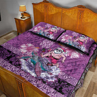 Hawaii Mele Kalikimaka Quilt Bed Set Funny Santa with Tribal Tattoos Kakau Purple Color - Polynesian Pride