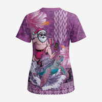 Hawaii Mele Kalikimaka Scrub Top Funny Santa with Tribal Tattoos Kakau Purple Color - Polynesian Pride