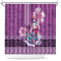 Hawaii Mele Kalikimaka Shower Curtain Funny Santa with Tribal Tattoos Kakau Purple Color - Polynesian Pride