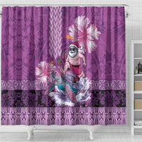 Hawaii Mele Kalikimaka Shower Curtain Funny Santa with Tribal Tattoos Kakau Purple Color - Polynesian Pride