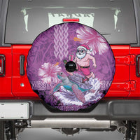 Hawaii Mele Kalikimaka Spare Tire Cover Funny Santa with Tribal Tattoos Kakau Purple Color - Polynesian Pride