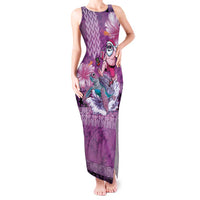 Hawaii Mele Kalikimaka Tank Maxi Dress Funny Santa with Tribal Tattoos Kakau Purple Color - Polynesian Pride