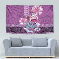 Hawaii Mele Kalikimaka Tapestry Funny Santa with Tribal Tattoos Kakau Purple Color - Polynesian Pride