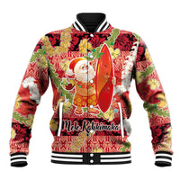 Hawaii Santa Mele Kalikimaka Baseball Jacket Tropical Puakenikeni Lei with Polynesian Tribal Pattern - Polynesian Pride