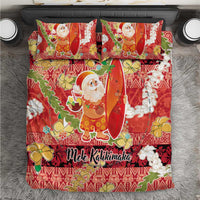 Hawaii Santa Mele Kalikimaka Bedding Set Tropical Puakenikeni Lei with Polynesian Tribal Pattern - Polynesian Pride