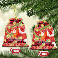 Hawaii Santa Mele Kalikimaka Ceramic Ornament Tropical Puakenikeni Lei with Polynesian Tribal Pattern - Polynesian Pride